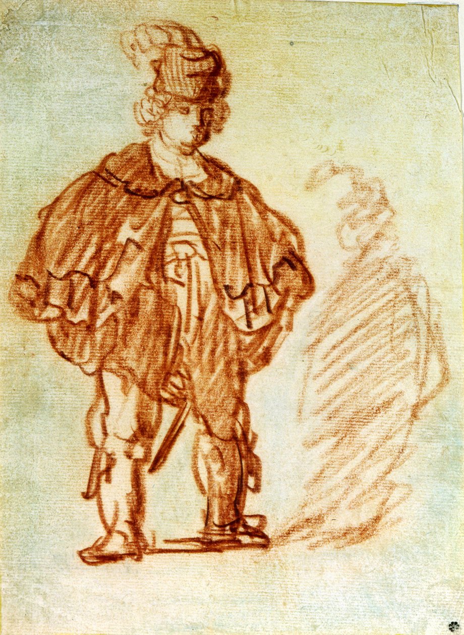 Etude af skuespiller. Dessin de Harmenszoon van Rijn denne Rembrandt (1606-1669) af Rembrandt Harmensz. van Rijn