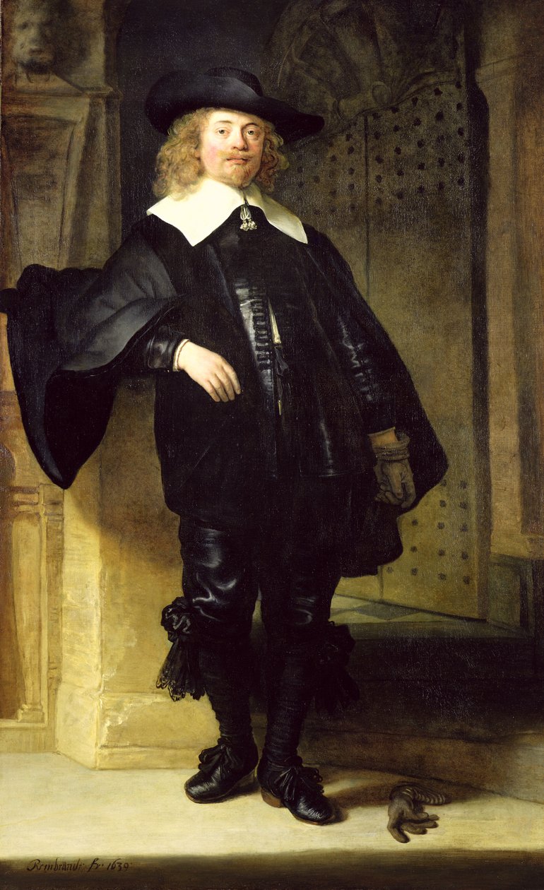 Fuld længde portræt af en stående mand af Rembrandt van Rijn