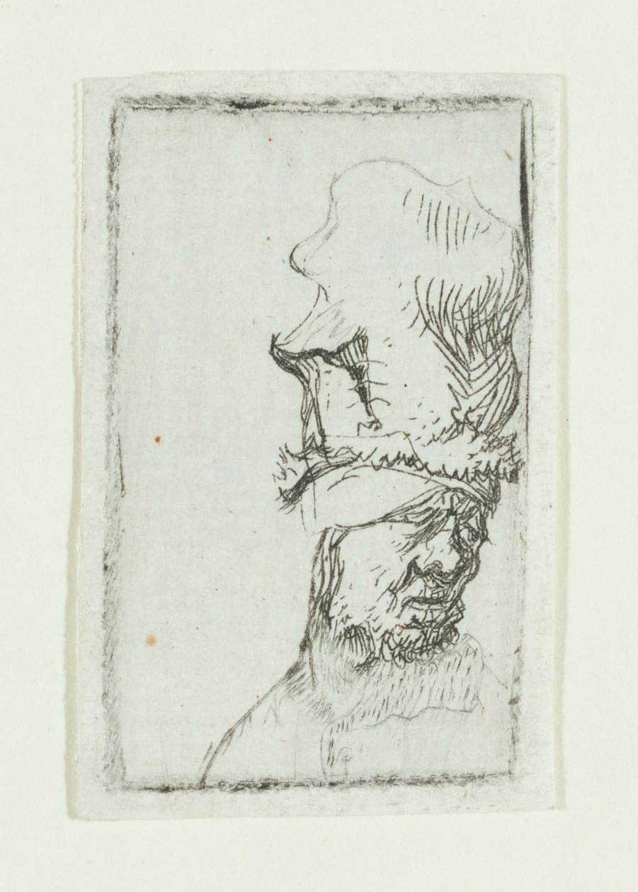 Hovedet af en mand med høj kasket (ætsning) af Rembrandt van Rijn