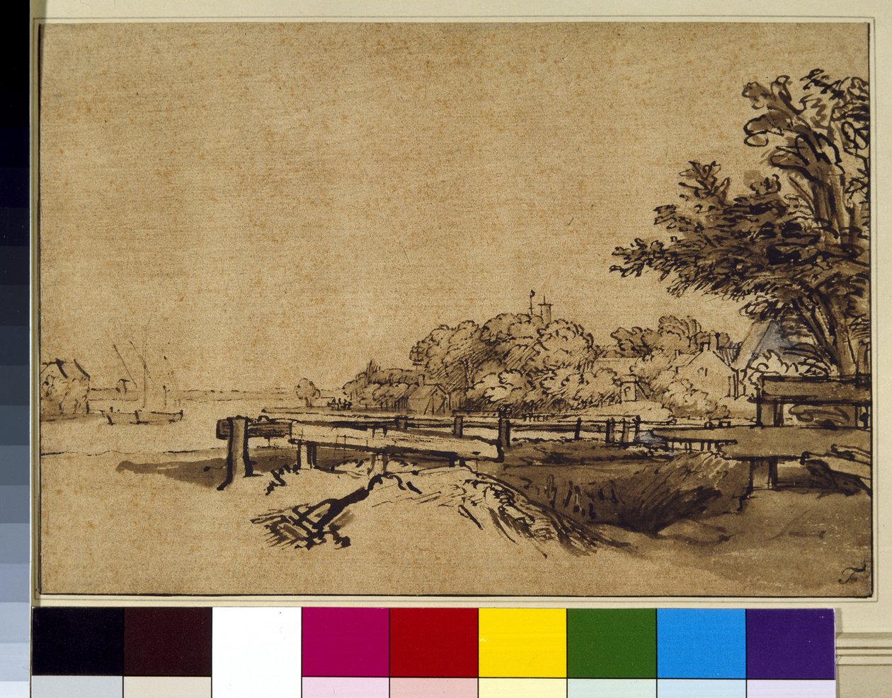 Landskab, ca. 1650 (pen & blæk og vask på papir) af Rembrandt Harmensz. van Rijn