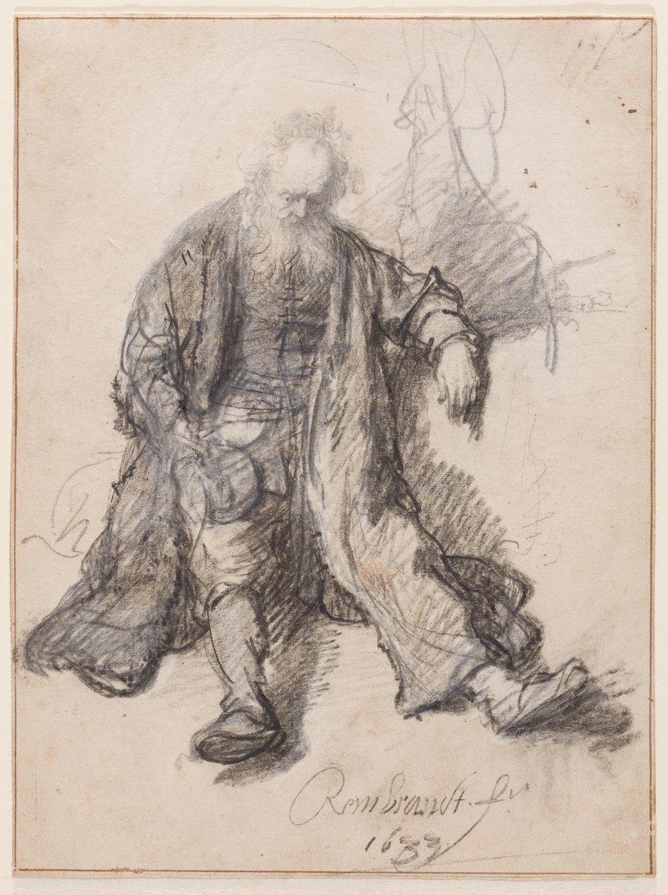 Old Man Seated (The Drunken Lot?), ca. 1630-33 (pen, kridt og blæk på papir) af Rembrandt Harmensz. van Rijn