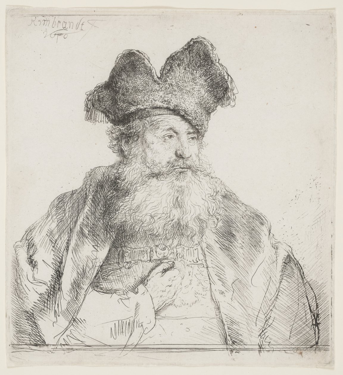 Gammel mand med en delt pelshue af Rembrandt van Rijn