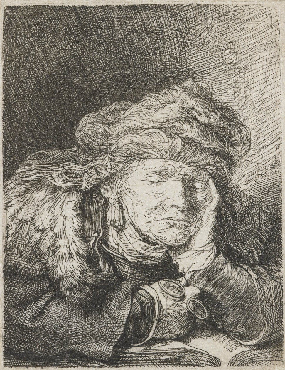 Gammel kvinde sover af Rembrandt van Rijn