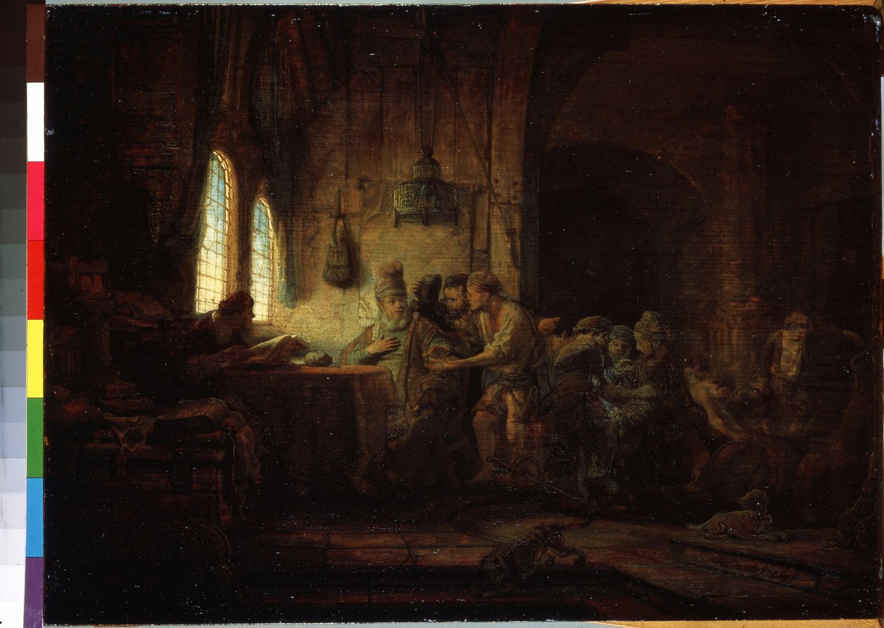 Lignelse om arbejderne i vingården eller lignelse om arbejderne i den ellevte time (lignelsen om arbejderne i vingården). Maleri af Harmenszoon van Rijn kendt som Rembrandt (1606-1669) af Rembrandt Harmensz. van Rijn