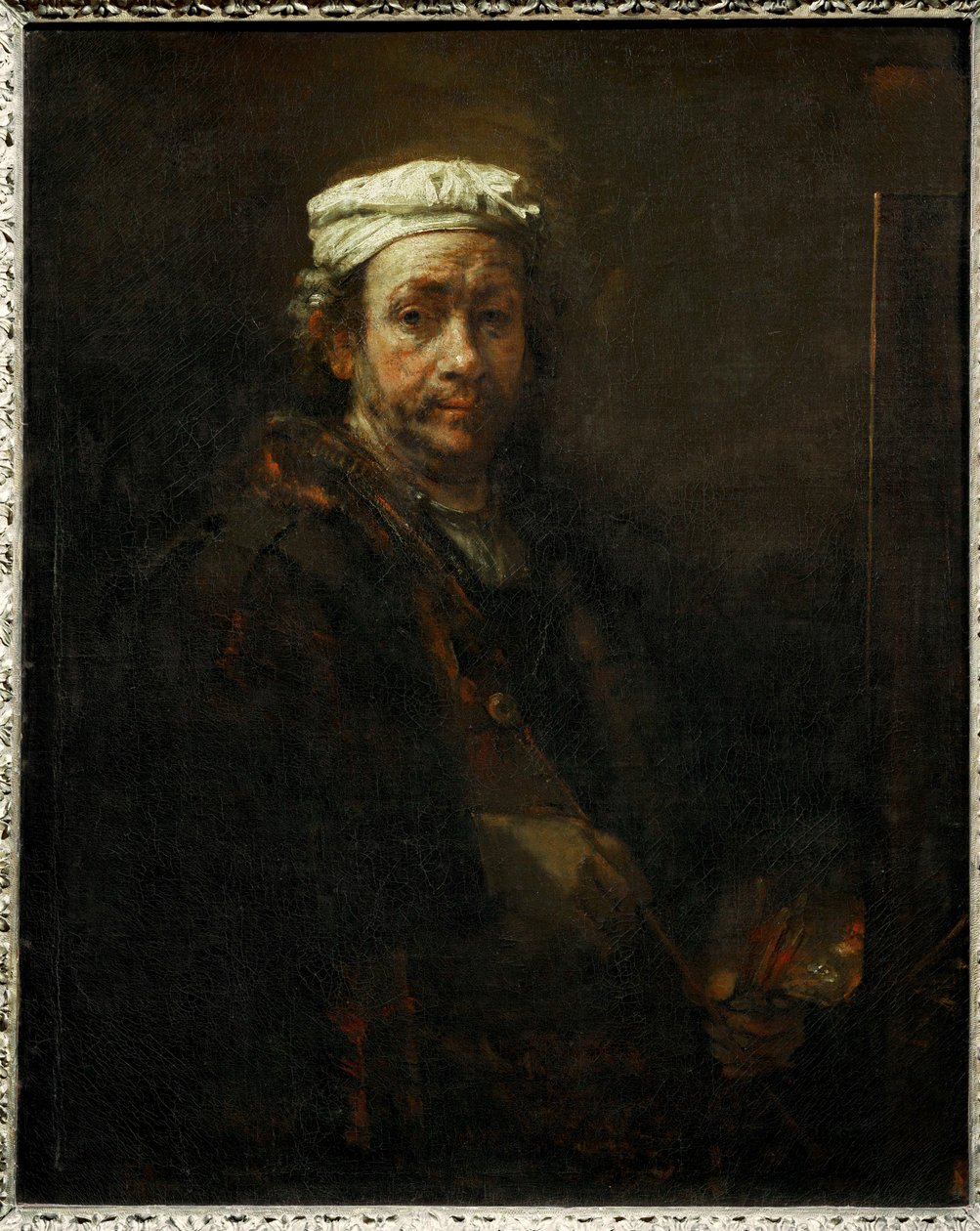 Portræt af kunstneren ved sit staffeli ... af Rembrandt Harmensz. van Rijn