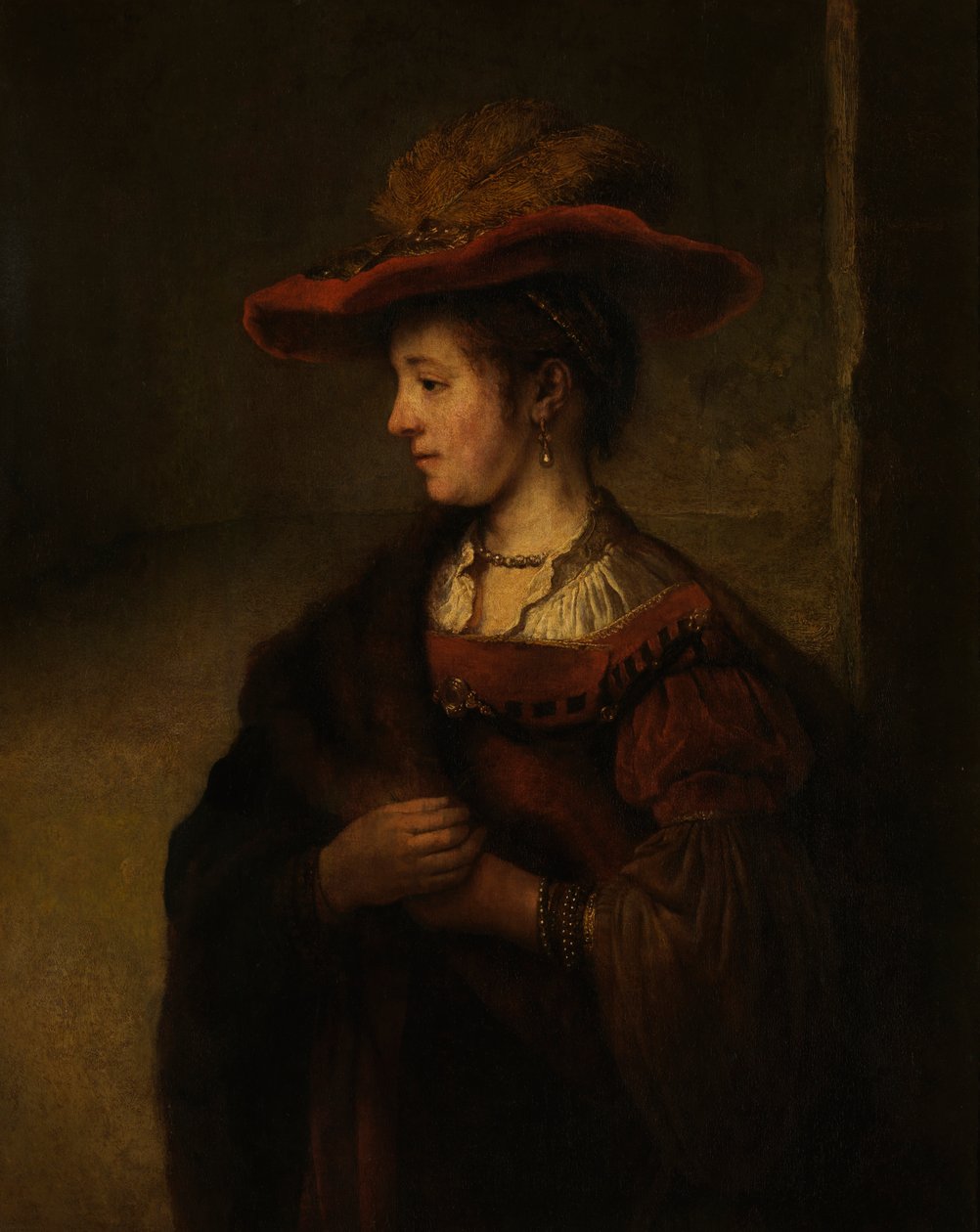 Portræt af Saskia van Uylenburgh (olie på lærred) af Rembrandt Harmensz. van Rijn