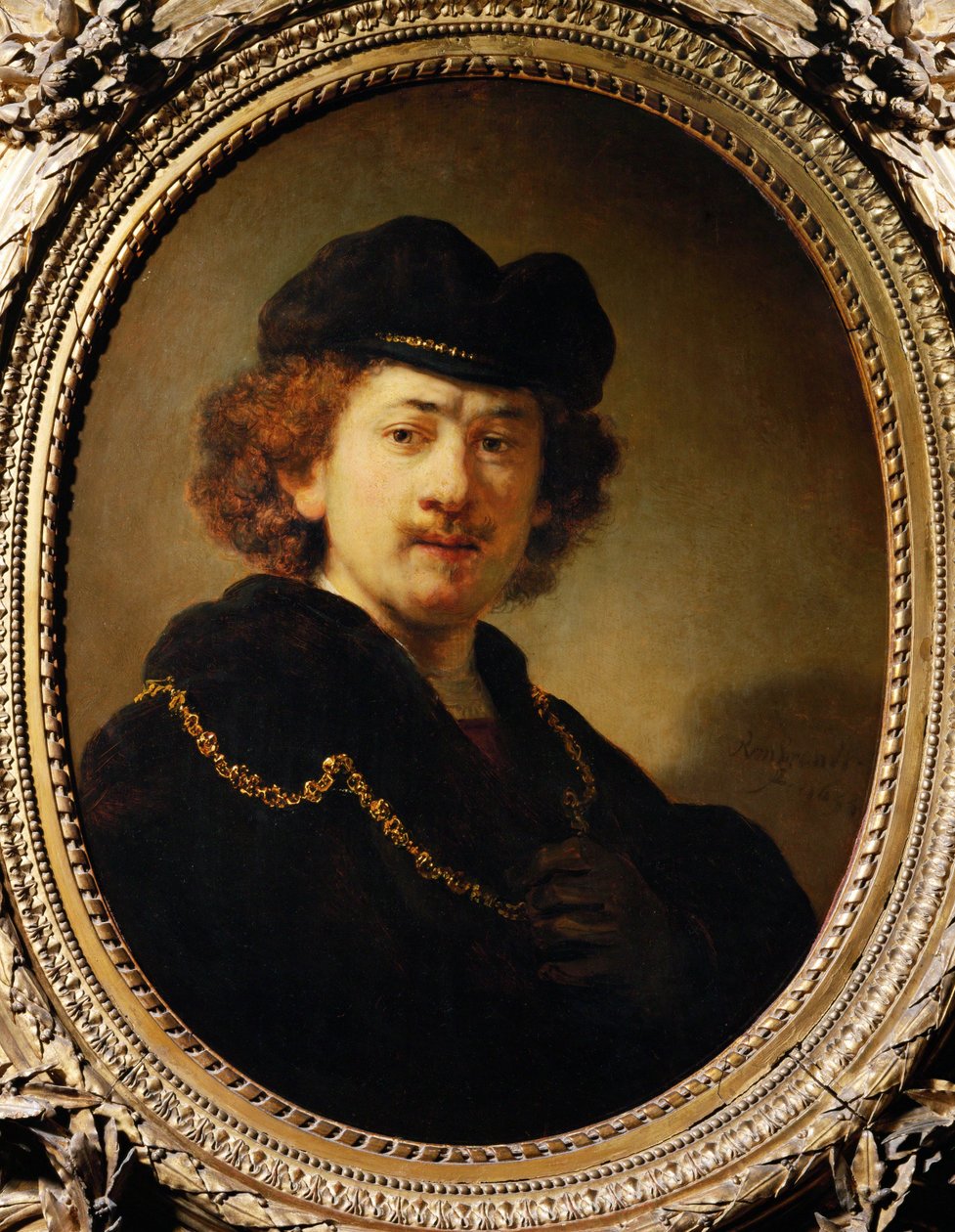 Portræt af kunstneren med kasket og guldkæde af Rembrandt Harmensz. van Rijn