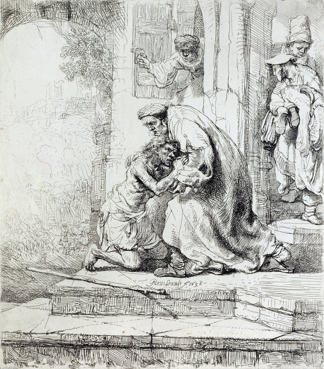 Return of the Prodigal Son (pen og blæk på papir) af Rembrandt van Rijn