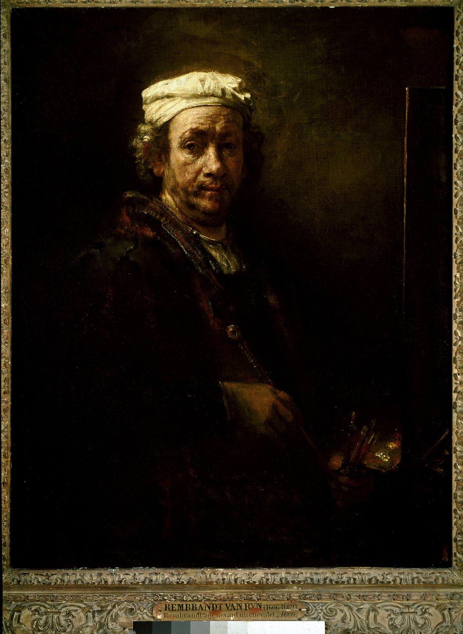 Selvportræt ved staffeli. (olie på lærred af Rembrandt van Rijn