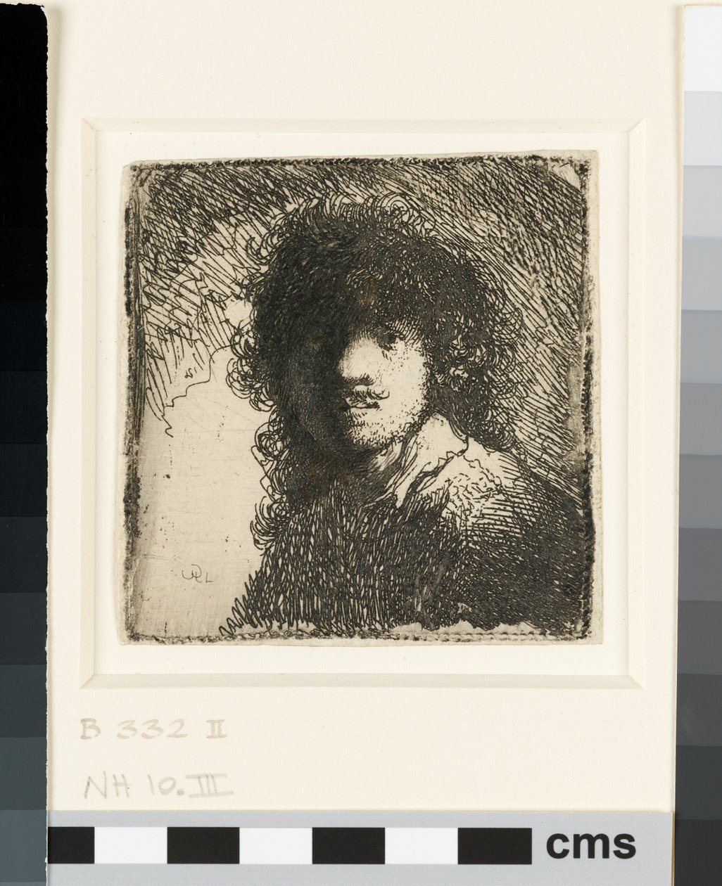 Selvportræt barhovet: buste, ca. 1629 (radering) af Rembrandt van Rijn