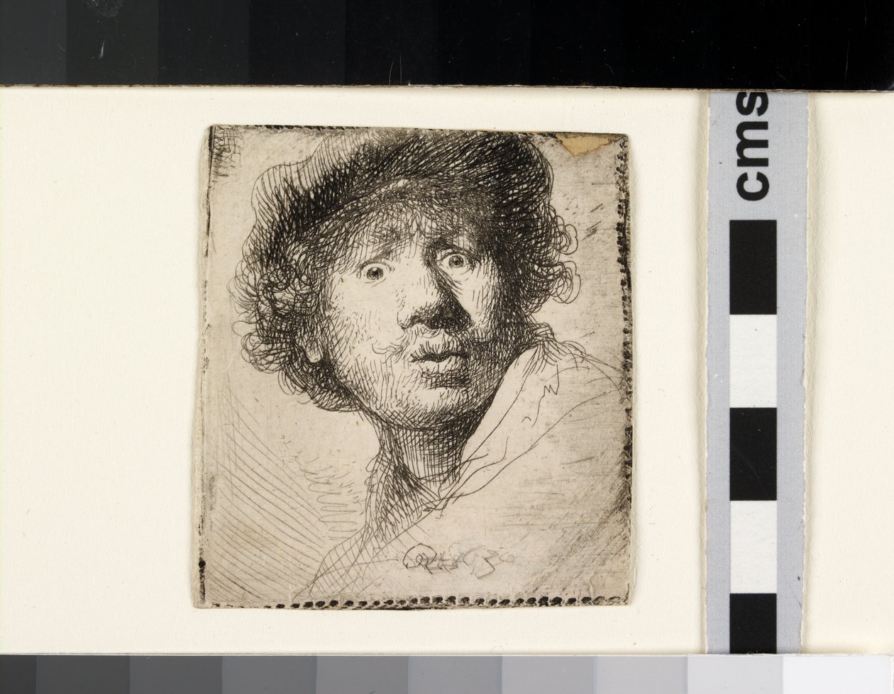Selvportræt i kasket, åbenmundet af Rembrandt van Rijn