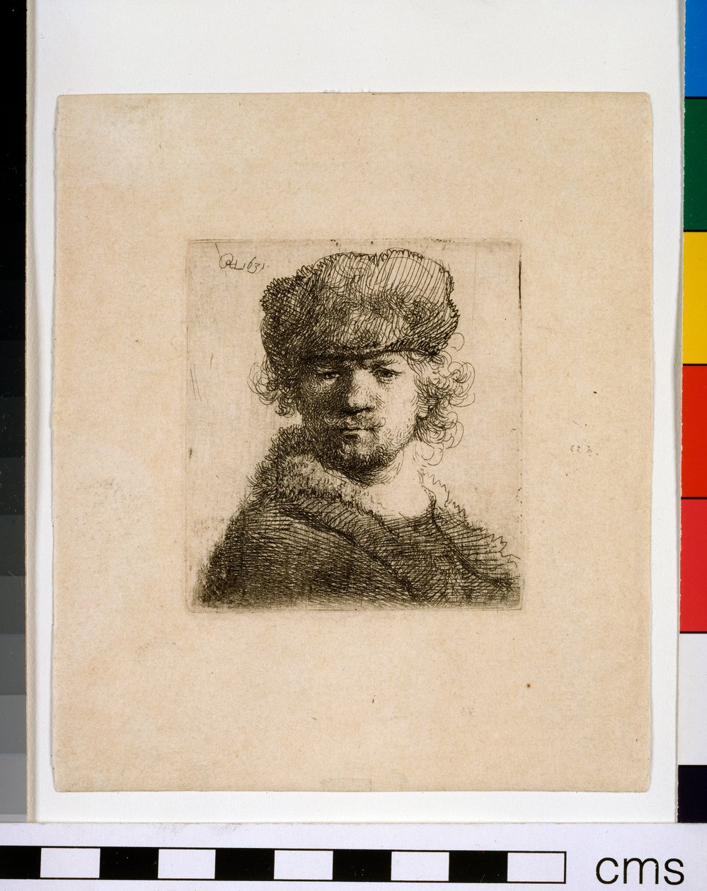Selvportræt i kraftig pelshue af Rembrandt van Rijn