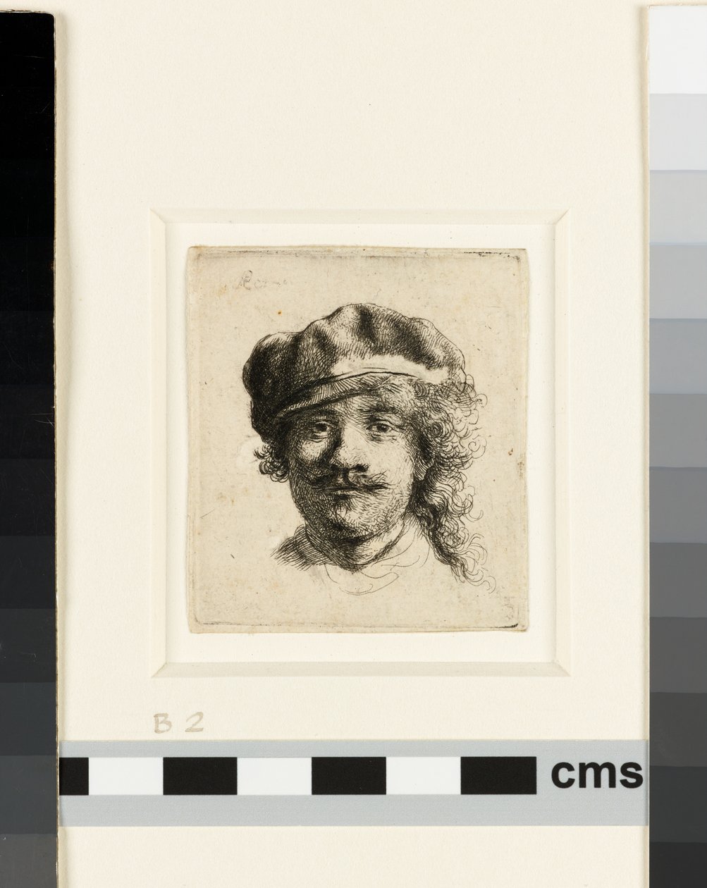 Selvportræt iført en blød kasket, ca. 1634 (ætsning) af Rembrandt van Rijn