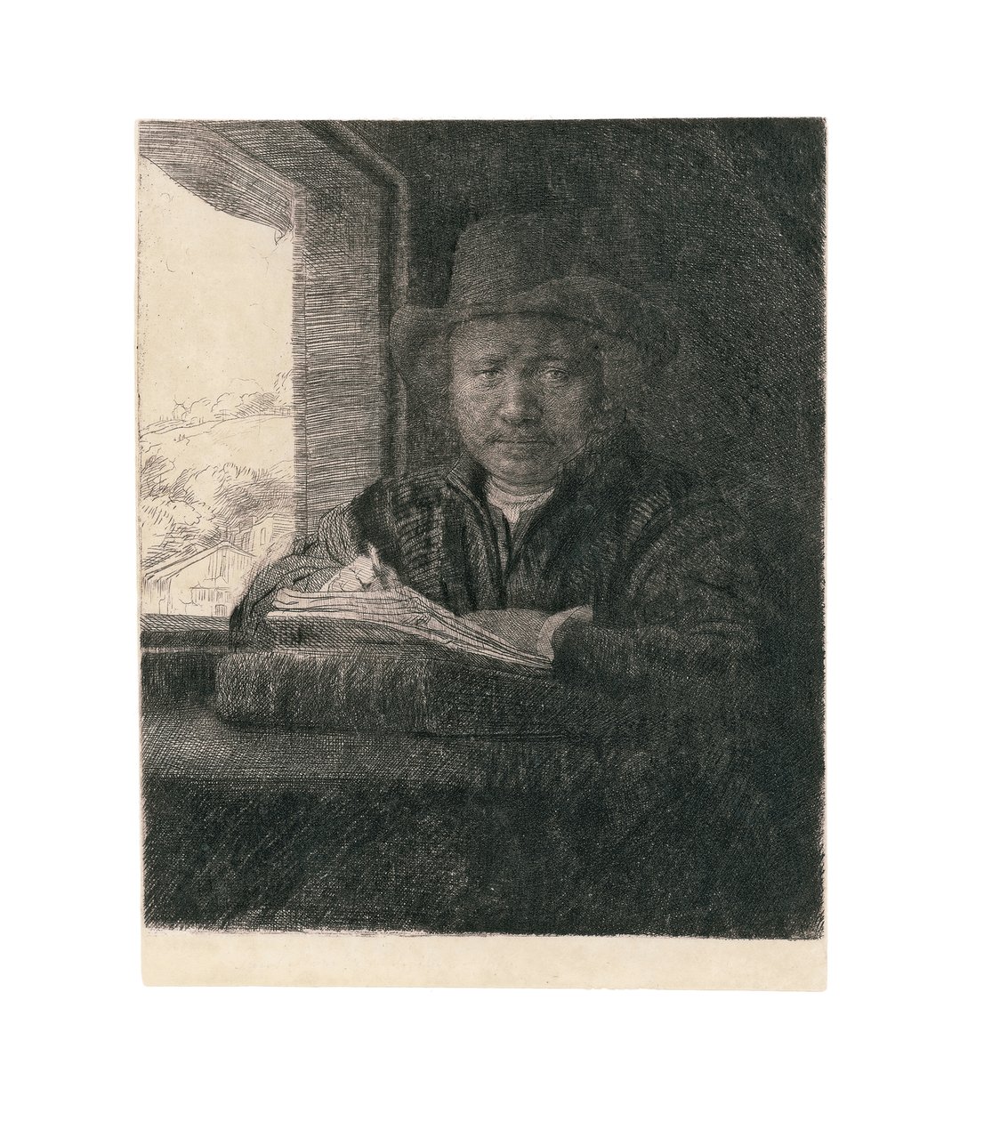 Selvportræt tegning ved et vindue, 1648 af Rembrandt van Rijn