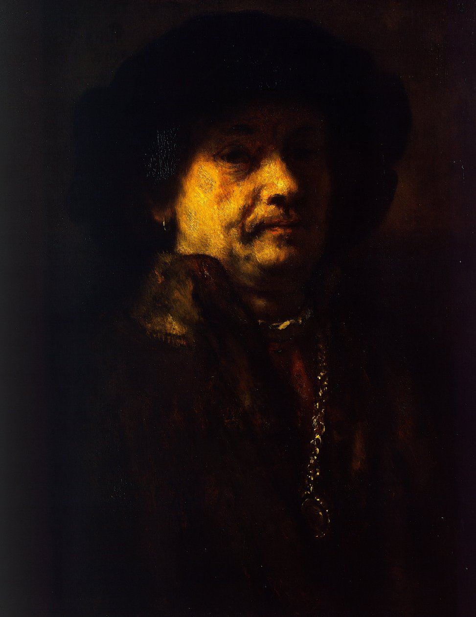 Selvportræt i pels med guldkæde og ørering af Rembrandt Harmensz. van Rijn