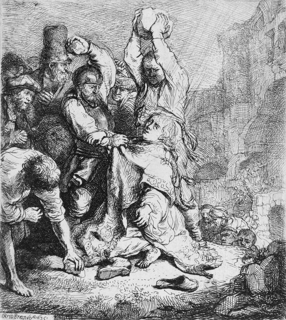 Stening af St. Stephen (pen og blæk på papir) af Rembrandt van Rijn