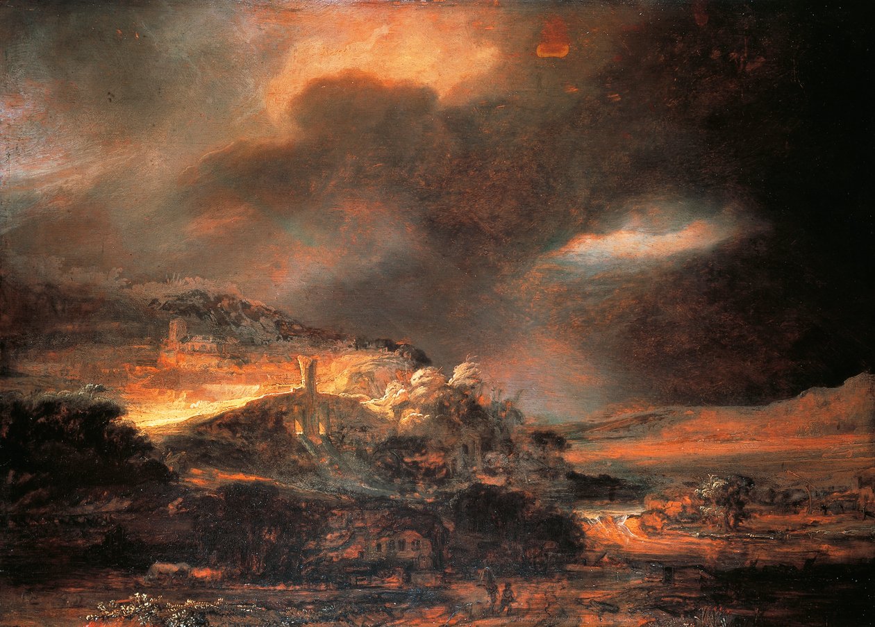 Stormy Landscape, ca. 1637/38 (olie på panel) af Rembrandt Harmensz. van Rijn