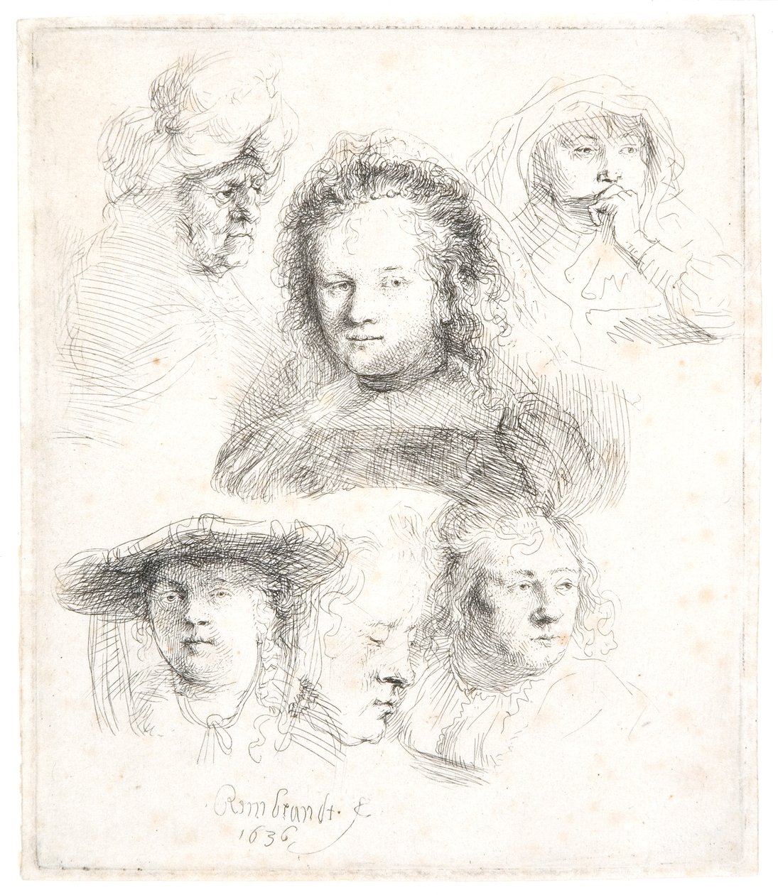 Studier af Saskias hoved og andre af Rembrandt Harmensz. van Rijn