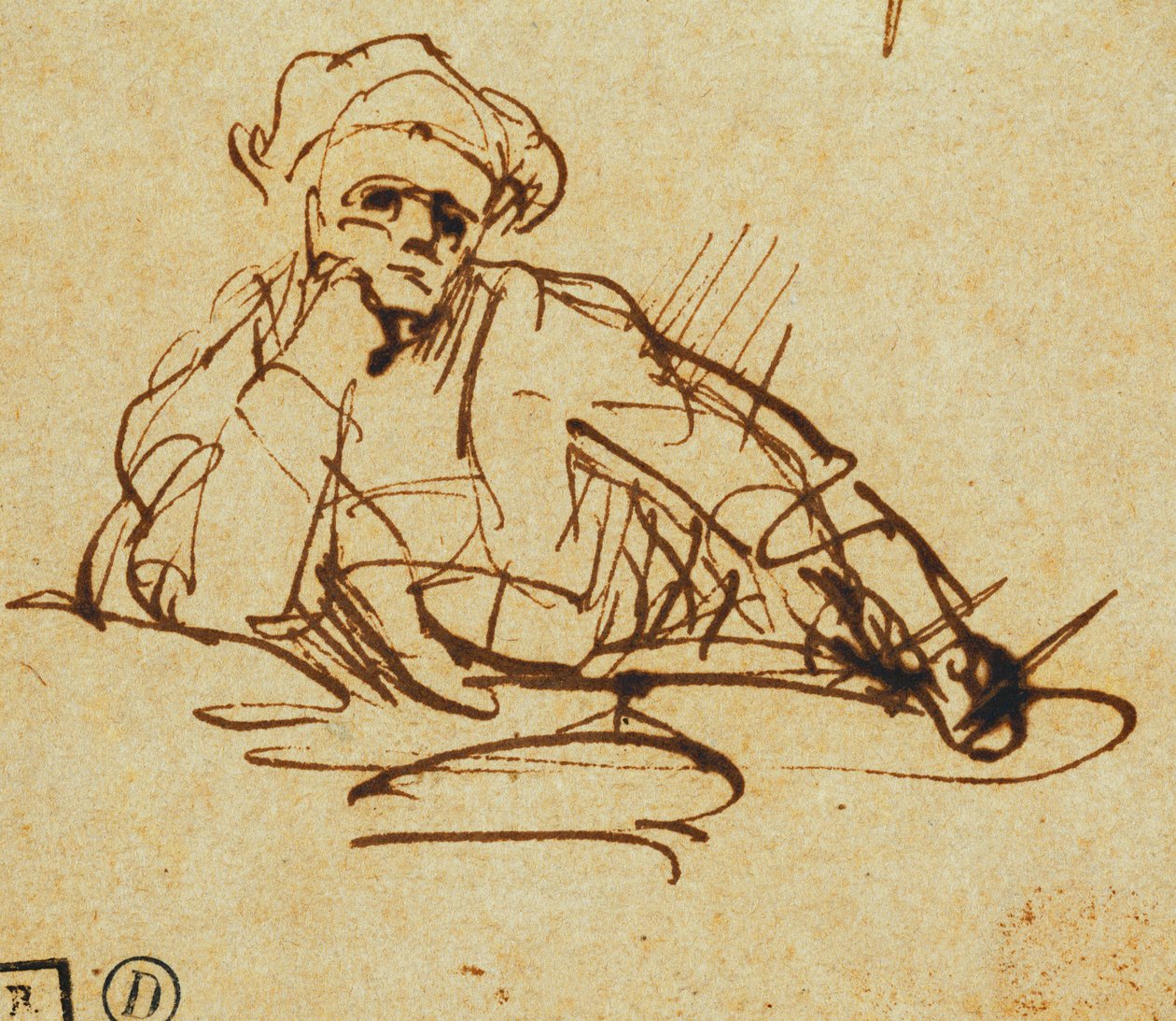 Studie af en forfatter, siddende, tænkepause, af Rembrandt van Rijn