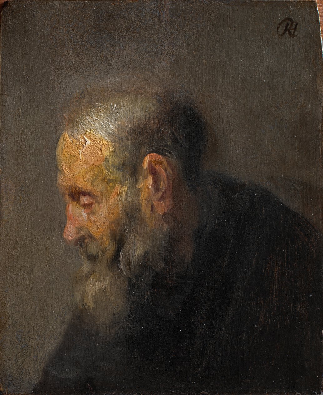 Studie af en gammel mand i profil, ca. 1630 (olie på panel) af Rembrandt van Rijn