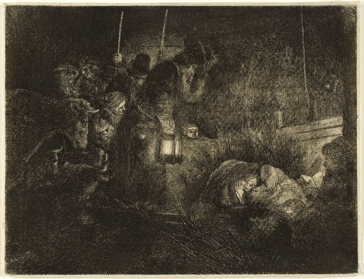 The Adoration of the Shepherds: A Night Piece, ca. 1657 (radering på papir) af Rembrandt Harmensz. van Rijn