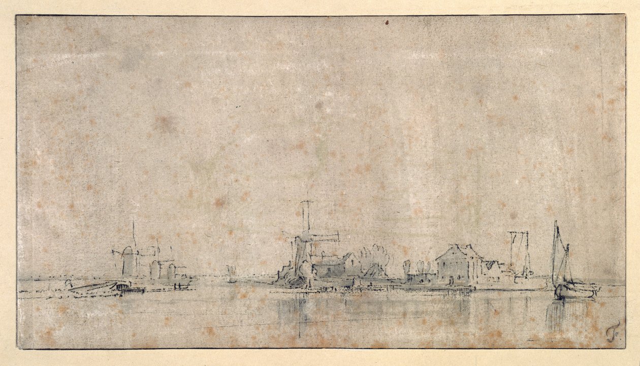 Amstel ved Omval, ca. 1650-53 (pen & blæk med vask på papir) af Rembrandt Harmensz. van Rijn