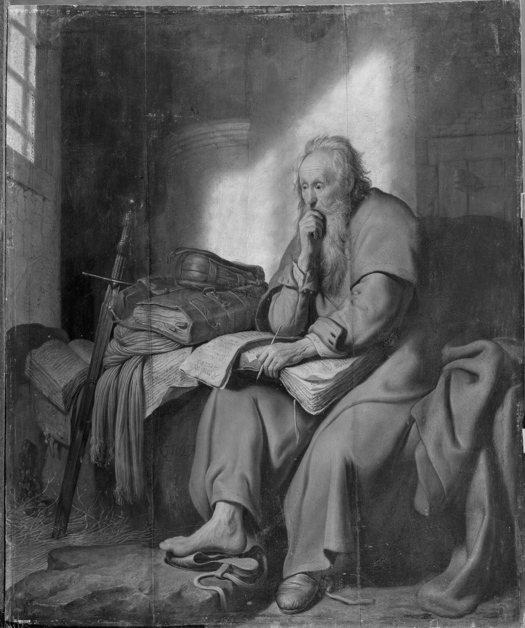 Apostlen Paulus i fængslet (olie på lærred) (s/h foto) af Rembrandt van Rijn