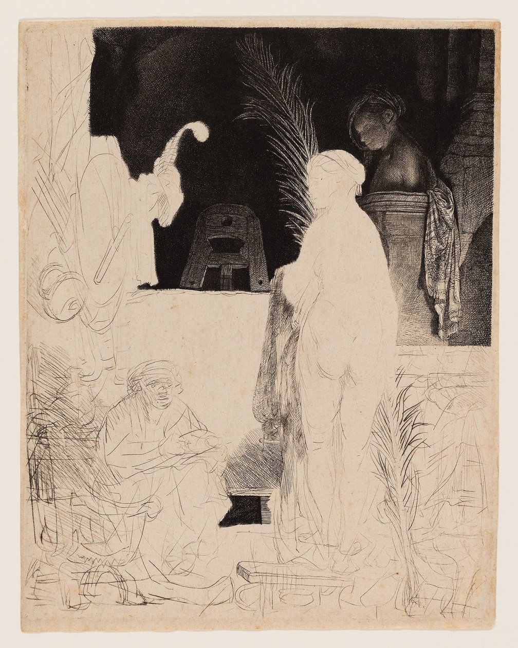 The Artist Drawing from the Model, ca. 1639 (ætsning og drypoint på poleret papir) af Rembrandt Harmensz. van Rijn