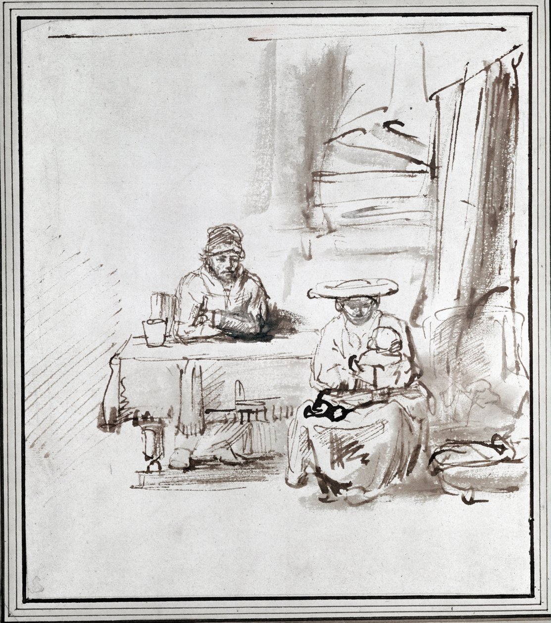 Den hellige familie. Tegning med pen og blæk (tegning) af Rembrandt Harmensz. van Rijn