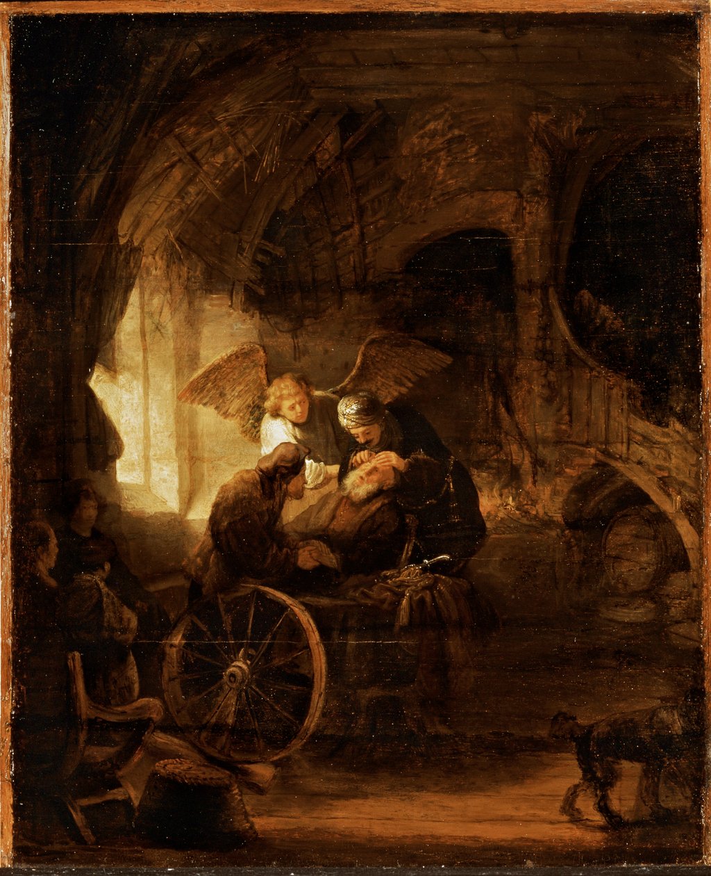 Tobias helbreder sin fars blindhed (olie på panel) af Rembrandt Harmensz. van Rijn