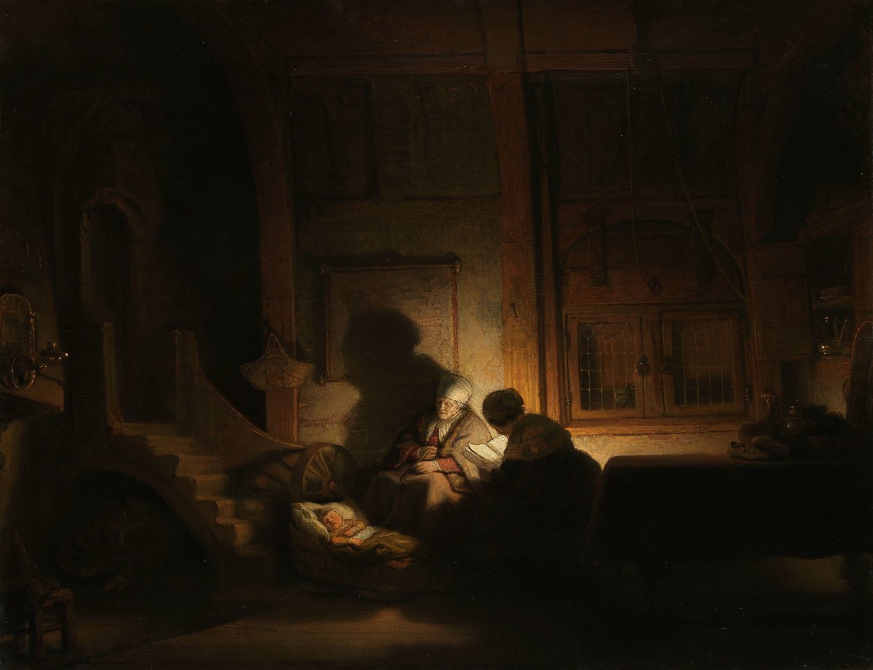 Den hellige familie om natten af Rembrandt van Rijn (workshop of)