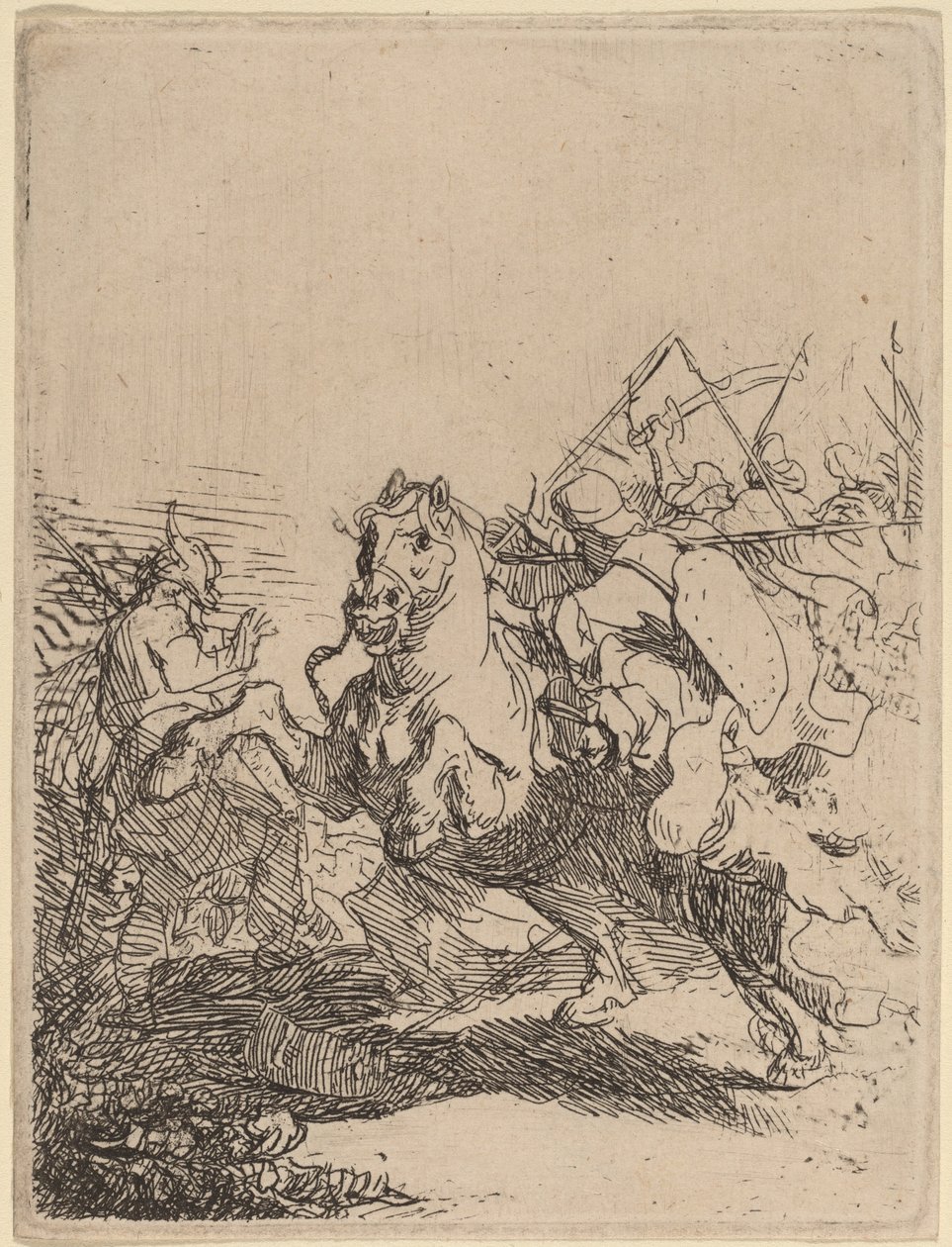 En kavalerikamp af Rembrandt van Rijn