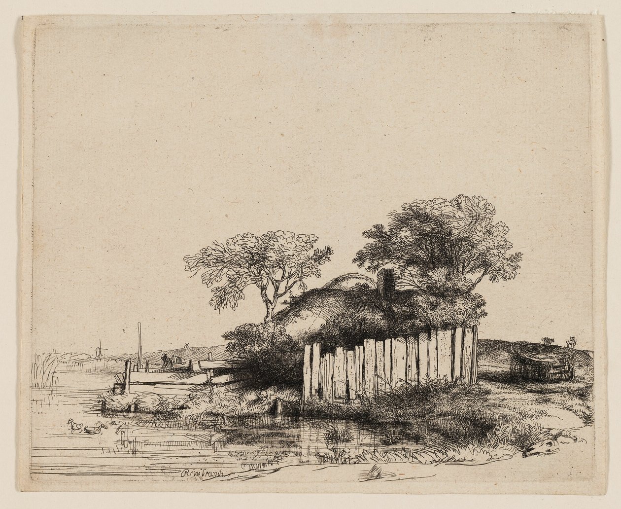 Et sommerhus med hvid blegning af Rembrandt van Rijn