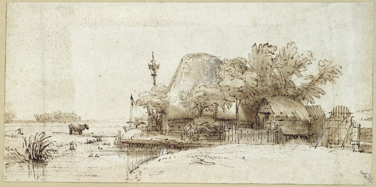 En Gaard ved en Strøm af Rembrandt van Rijn
