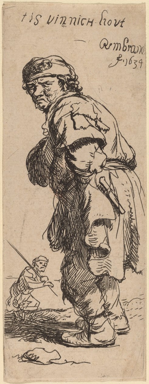 En bonde råber: "tis vinnich kout" (det er bidende koldt) af Rembrandt van Rijn