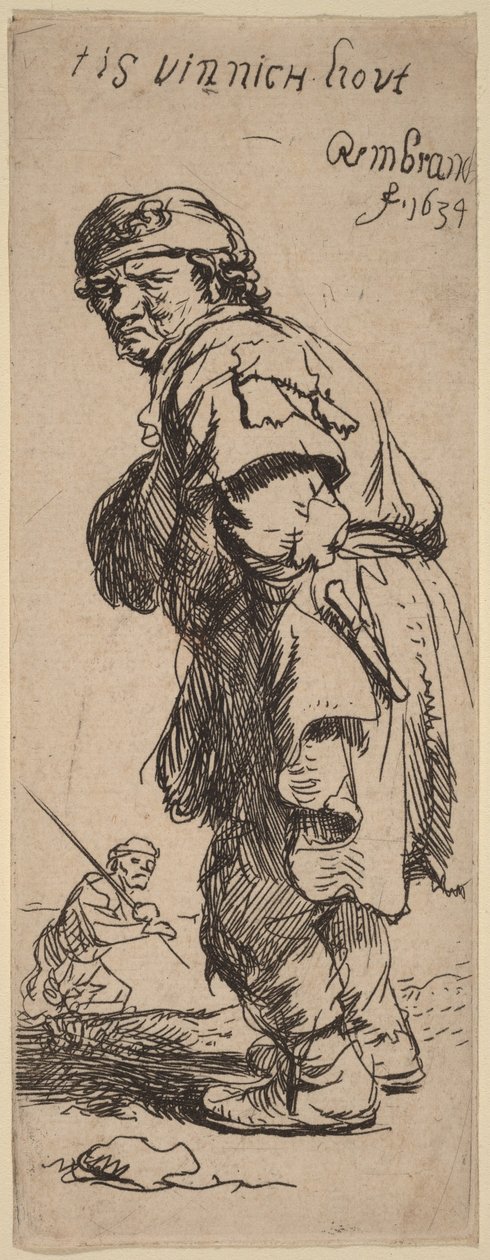 En bonde råber: »tis vinnich kout« (Det er bidende koldt) af Rembrandt van Rijn