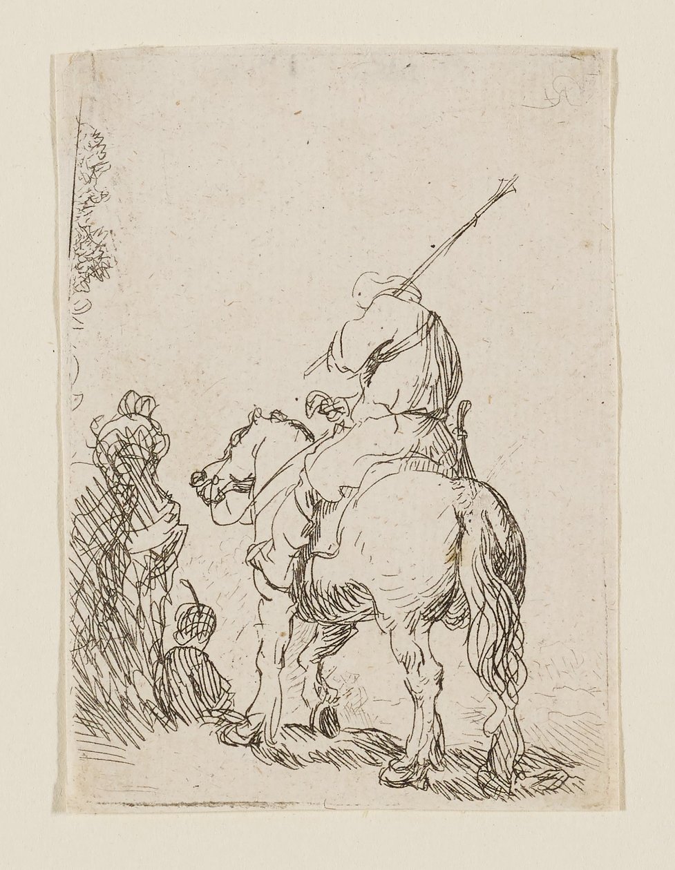En soldat med turban til hest af Rembrandt van Rijn