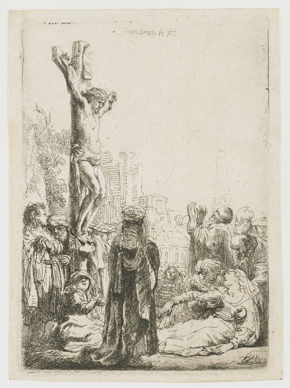 En blind drejelirspiller og hans familie modtager almisser af Rembrandt van Rijn
