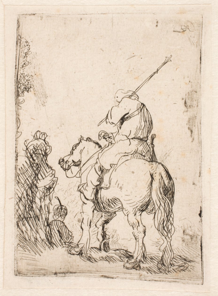 En soldat med turban til hest af Rembrandt van Rijn
