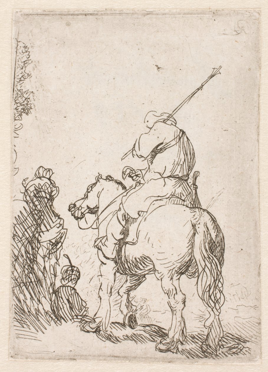 En soldat med turban til hest af Rembrandt van Rijn