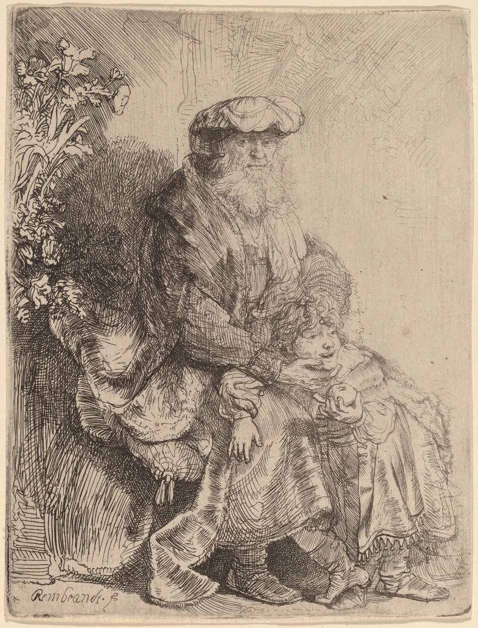 Abraham kærtegner Isak af Rembrandt van Rijn