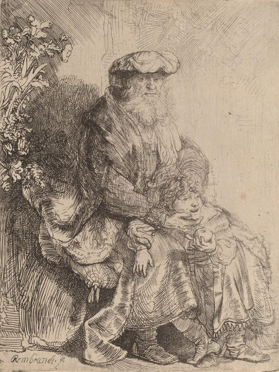 Abraham Caressing Isaac, ca. 1637. af Rembrandt van Rijn