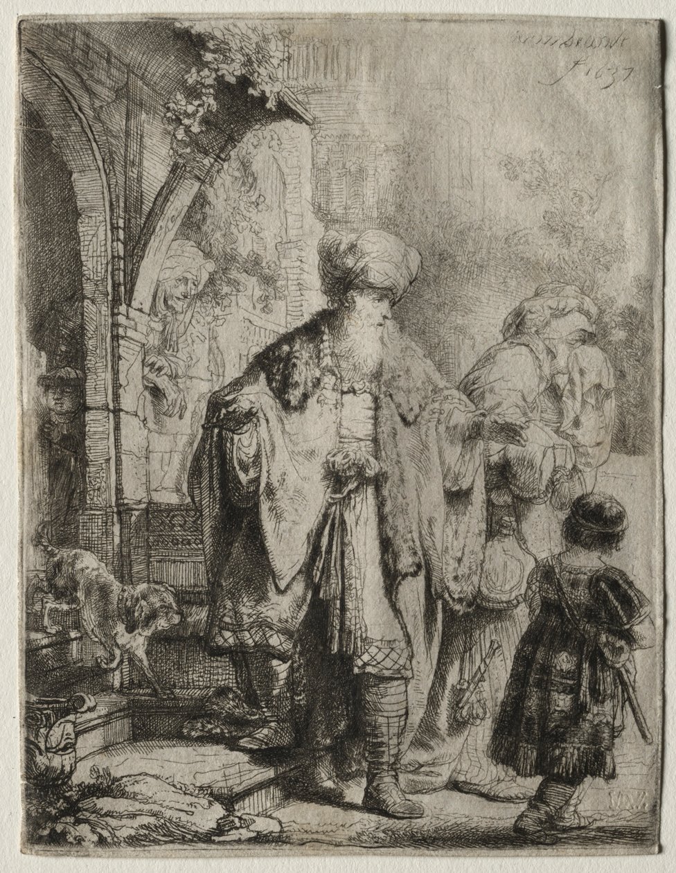 Abraham uddriver Hagar og Ismael, 1637. af Rembrandt van Rijn