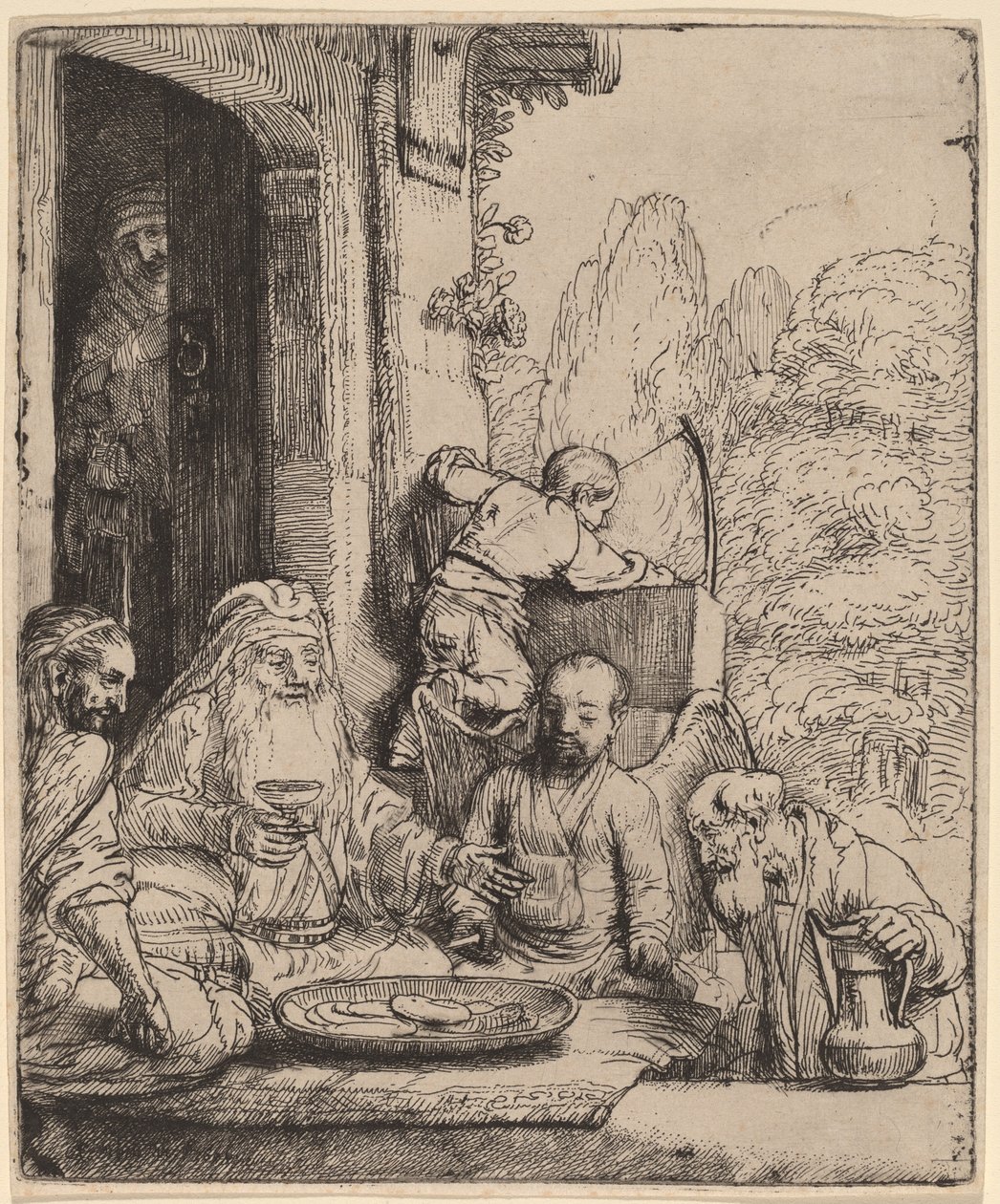 Abraham underholder englene af Rembrandt van Rijn