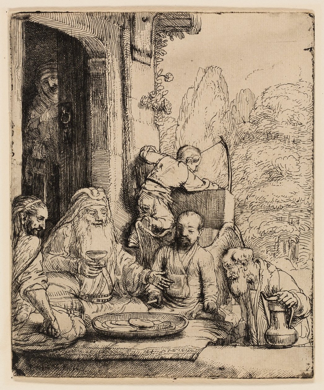 Abraham underholder englene af Rembrandt van Rijn