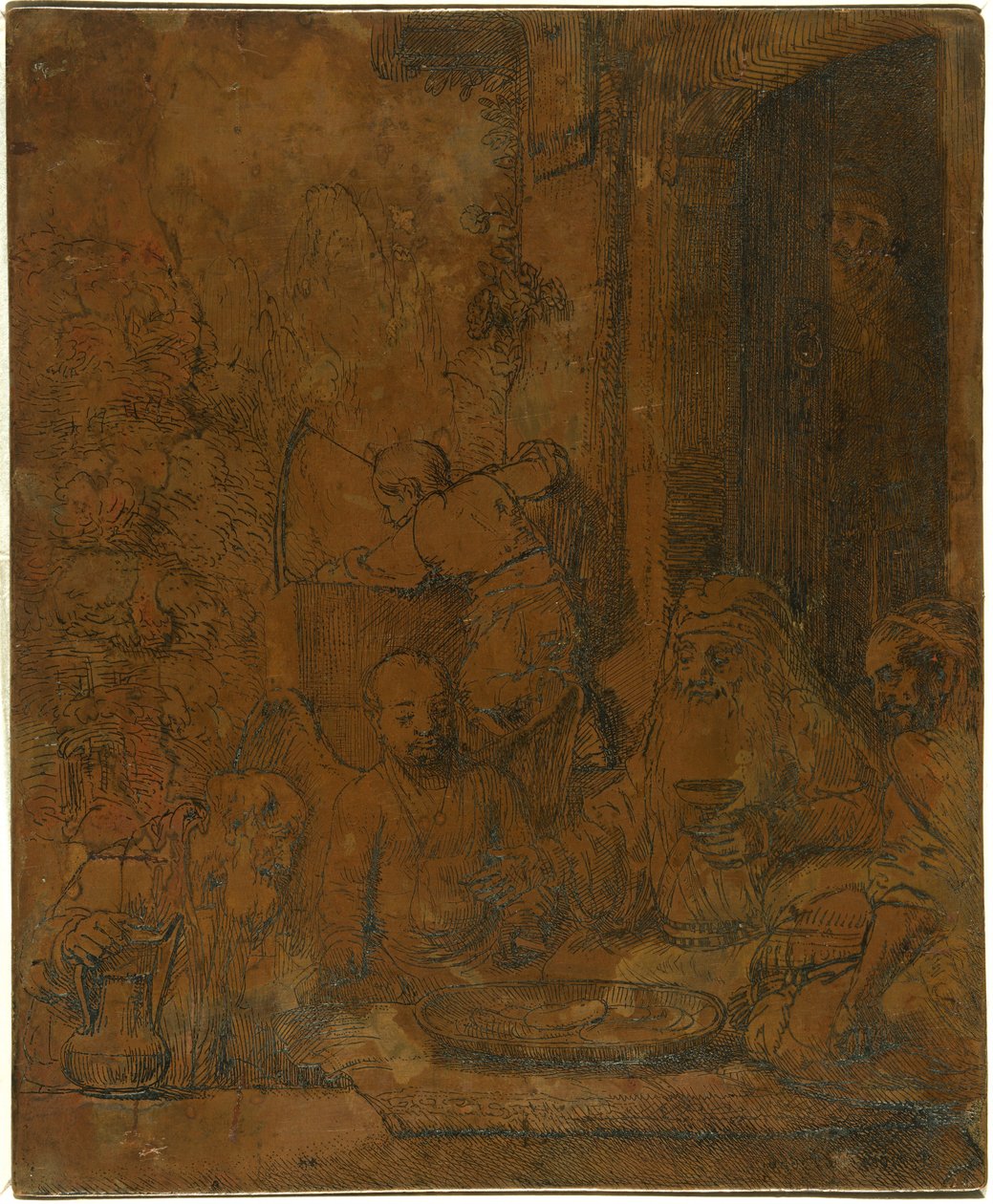 Abraham underholder englene [recto] af Rembrandt van Rijn