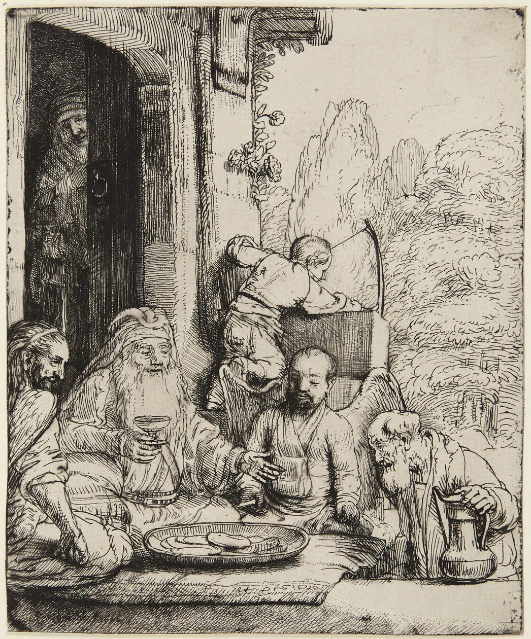 Abraham byder englene velkommen af Rembrandt van Rijn