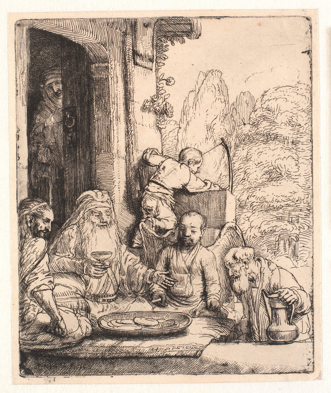 Abraham underholdt englene af Rembrandt van Rijn