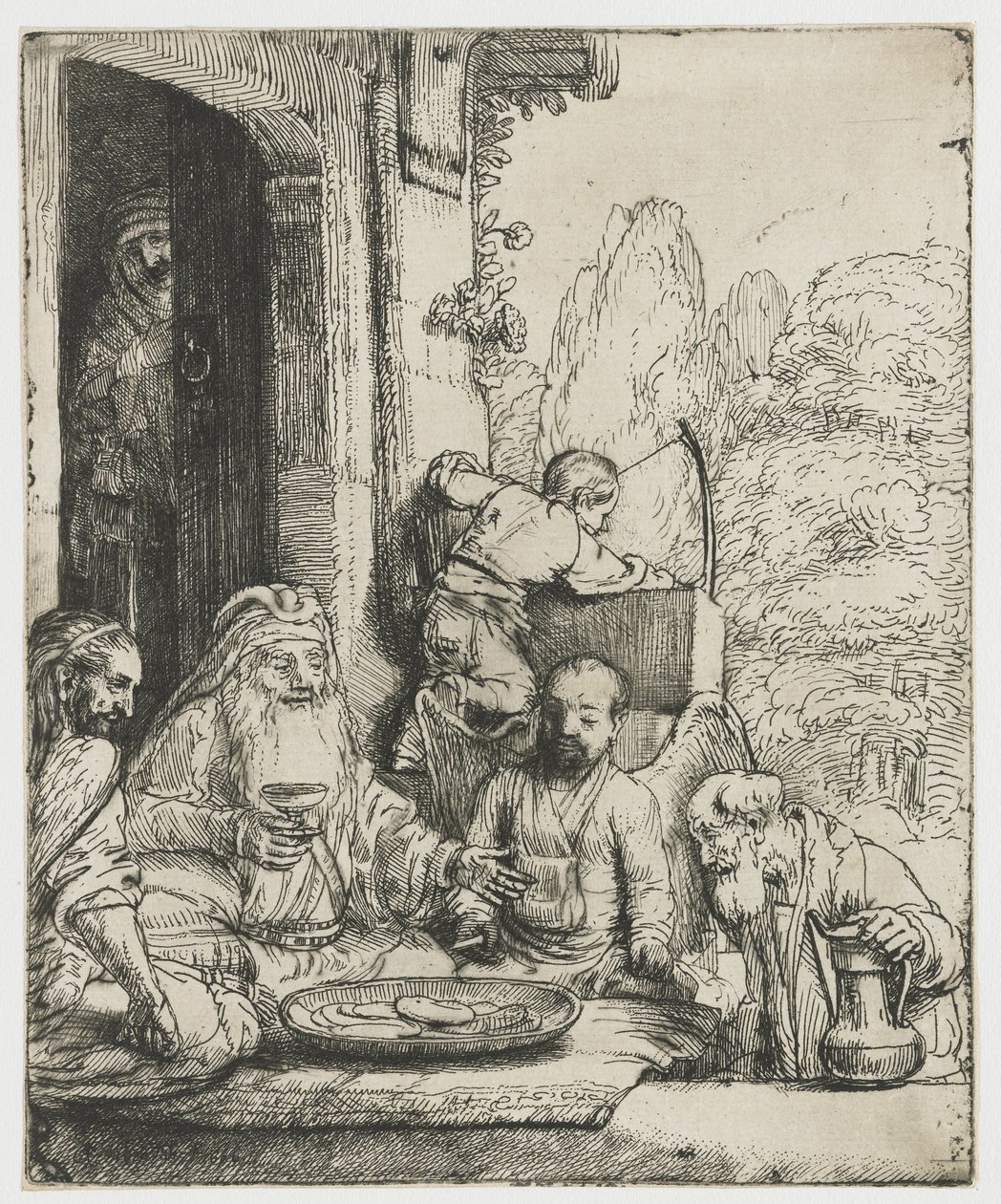 Abraham underholdt englene af Rembrandt van Rijn