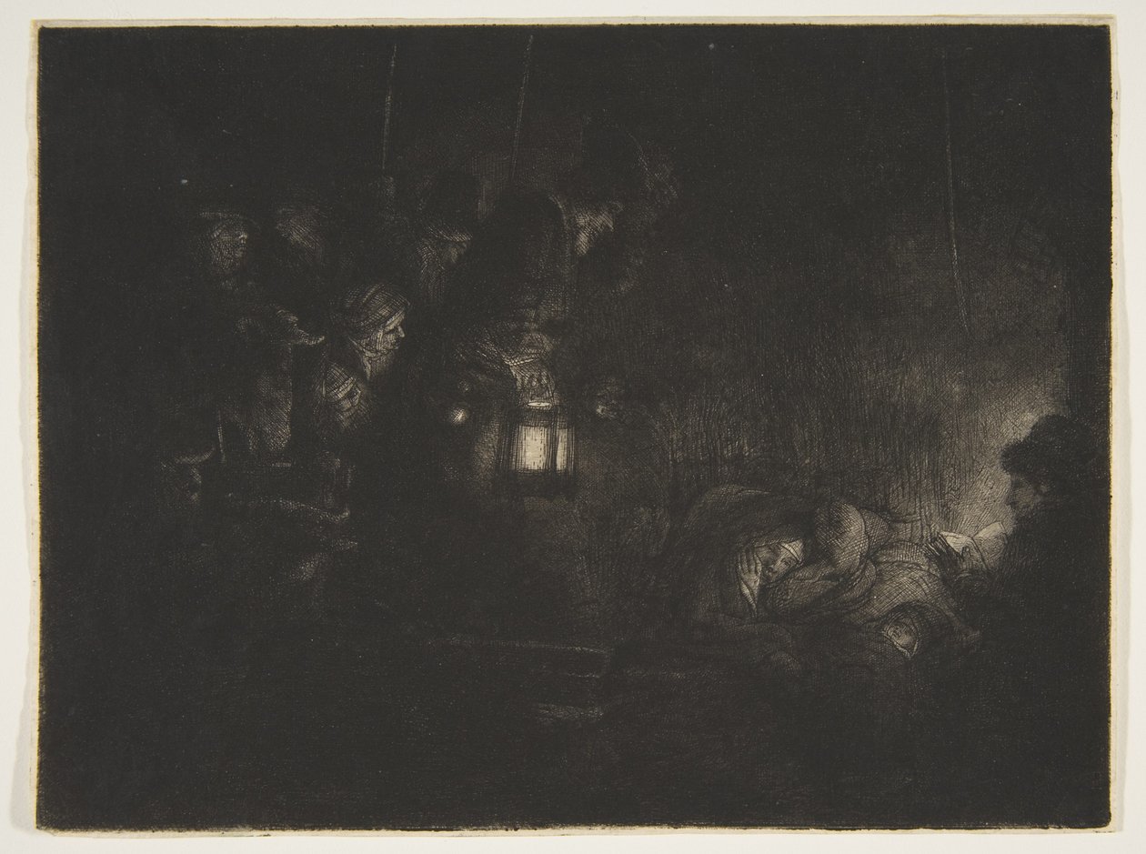 Tilbedelse af hyrderne: A Night Piece, ca. 1657. af Rembrandt van Rijn